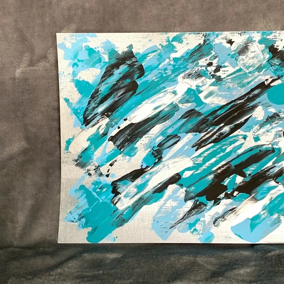 NEW Original silver, teal, blue and black art 9x12 - Picture 4 of 9